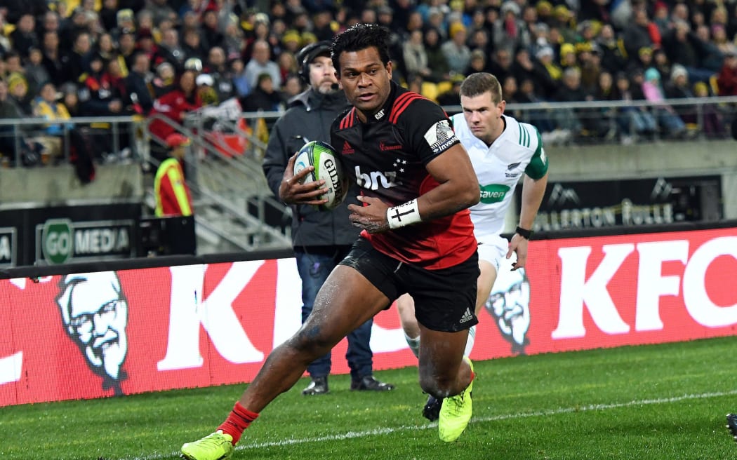 Crusaders' Seta Tamanivalu goes over for a try.