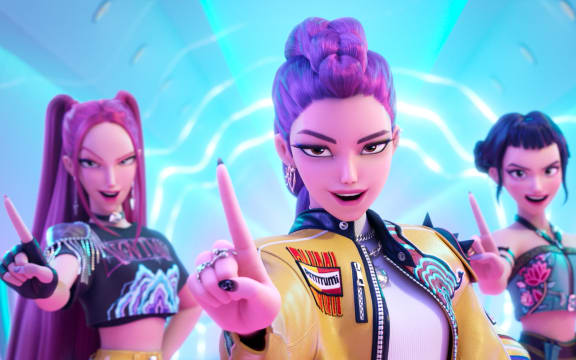 (Left to right) Mira (voice by MAY HONG), Rumi (voice by ARDEN CHO) and Zoey (voice by JI-YOUNG YOO).
