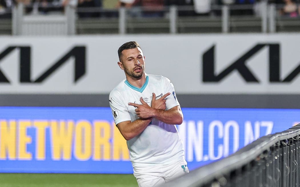 New Zealand's Kosta Barbarouses celebrates a goal at the FIFA World Cup 2026 - OFC Qualifiers