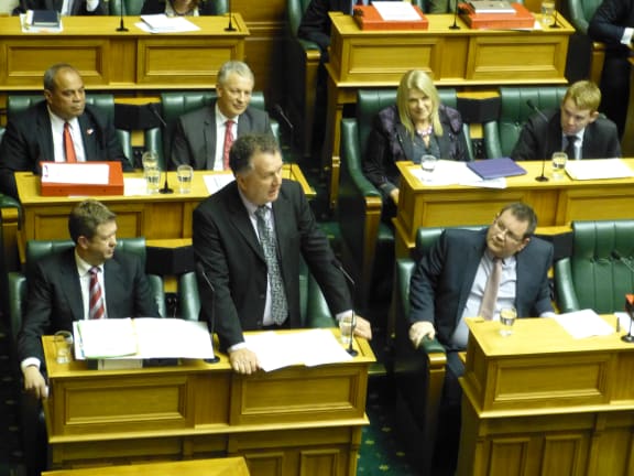 Labour contenders In the house, at front from left, David Cunliffe, Shane Jones and Grant Robertson.