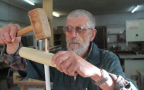 Fidel Russ at work at the Wood Mallets workshop in Hawke's Bay
