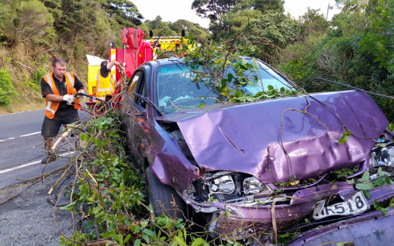 The man was eventually found on Piha Road about 100 metres down a bank.