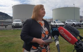 Energy Minister Megan Woods makes the announcement at Lyttelton fuel terminal today.