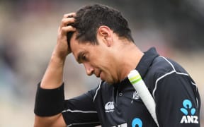 Ross Taylor heads back to the dressing room after scoring just one run in his 200th ODI.