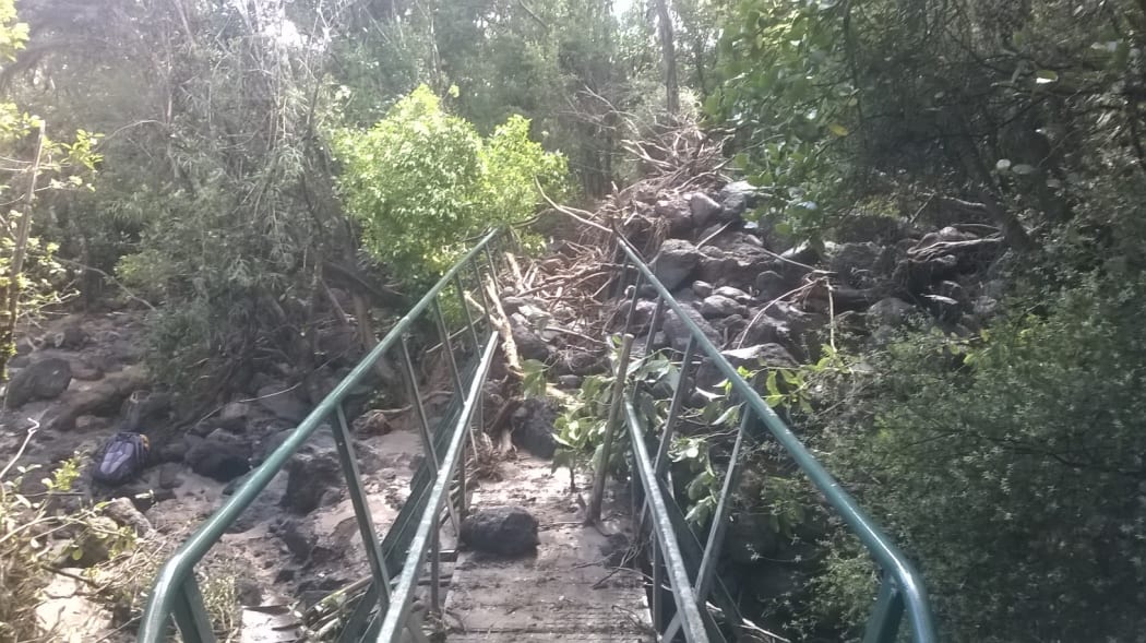Flood debris build-up on the Alpine Crossing in Tongariro National Park.