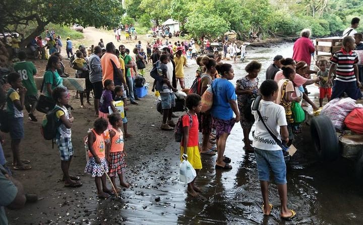 People being evacuated on Ambae.