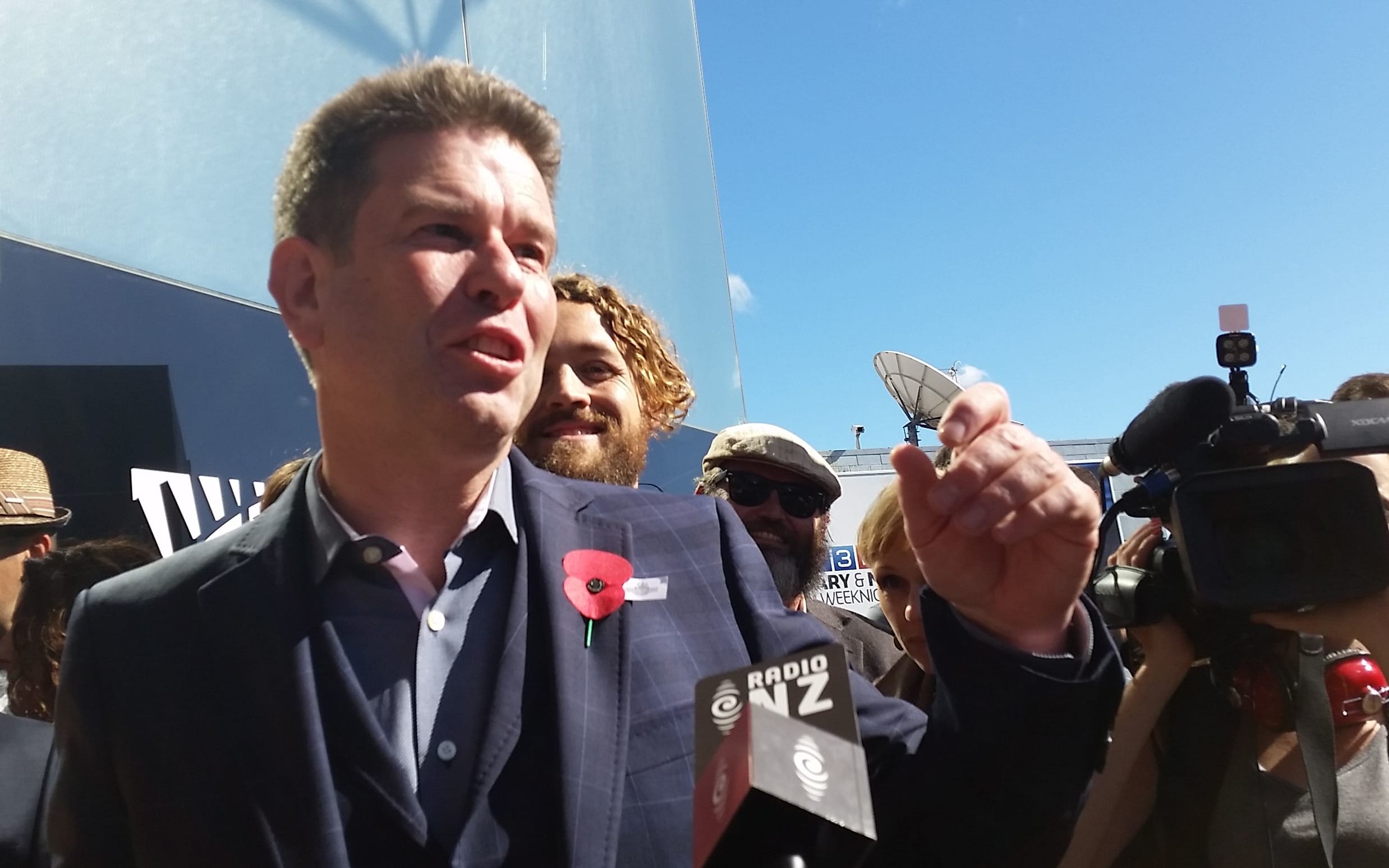 John Campbell at a rally which aimed to save his show outside the MediaWorks building in Auckland.