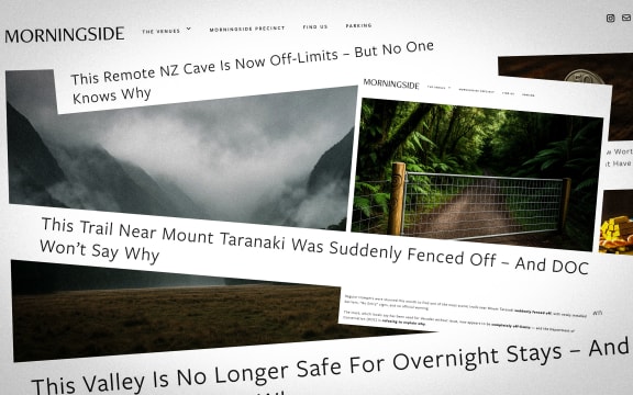 Screenshots of website and composite of headlines