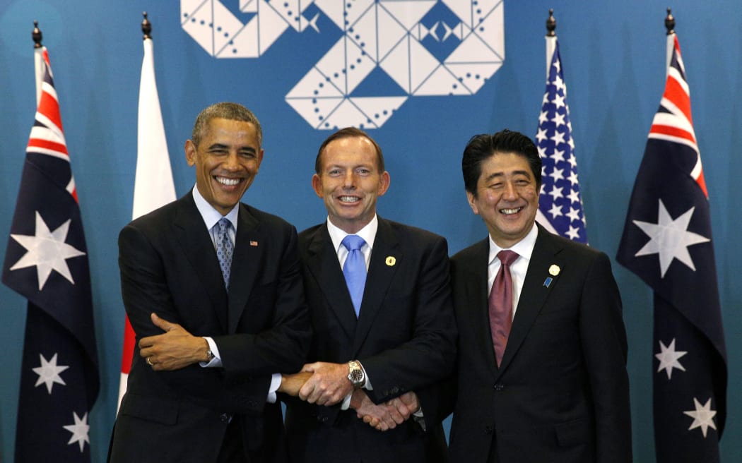 US President Barack Obama, Australian Prime Minister Tony Abbott and Japanese Prime Minister Shinzo Abe.