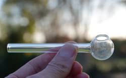 Glass meth pipes like this are readily available in vape stores, $2 shops, and even some dairies.