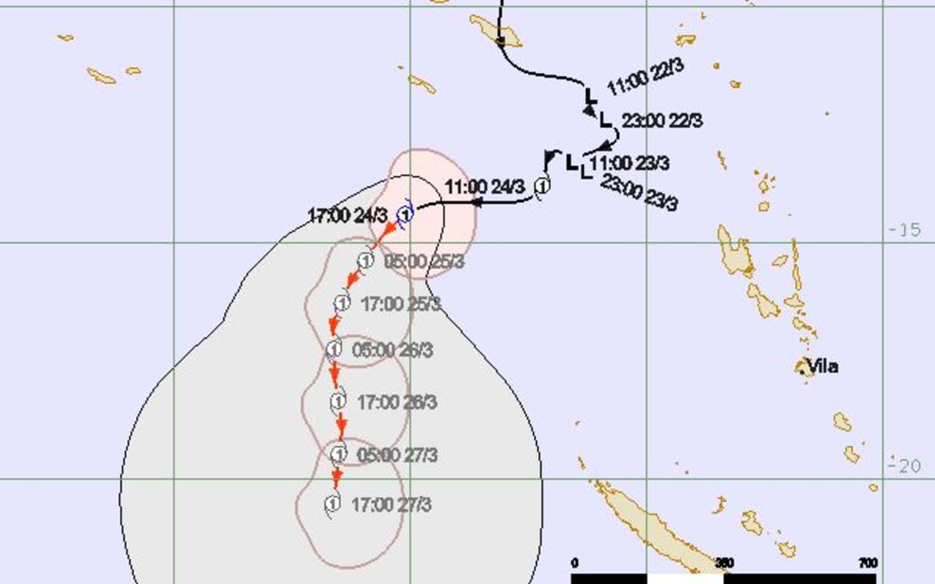 Tropical Cyclone Forecast Track Map Number 8 issued at 6:04 pm VUT Saturday 24 March 2018
