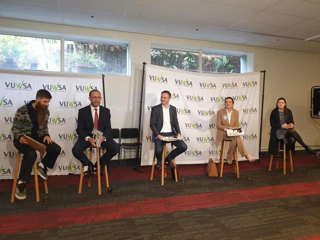 Labour Party's Andrew Little and Green Party co-leader James Shaw at the Victoria University of Wellington for an election debate on 8 September, 2020.