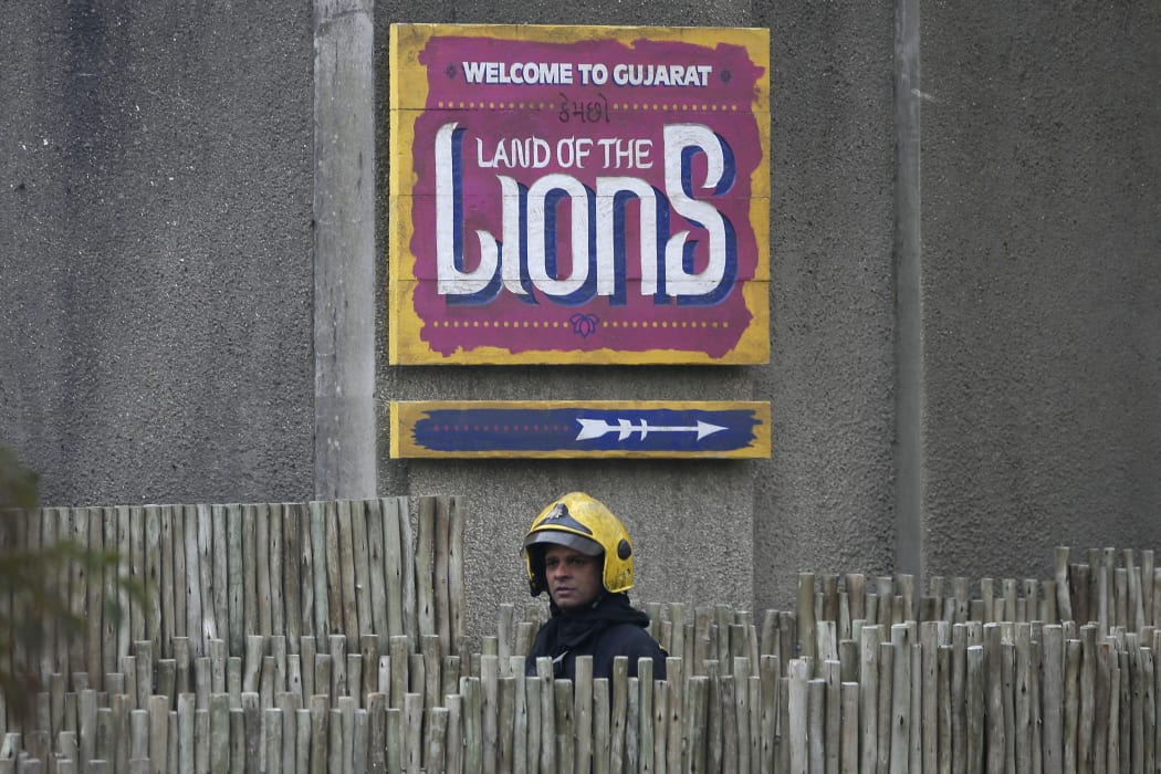 A London Fire Brigade firefighter at the zoo fire early on Saturday morning.