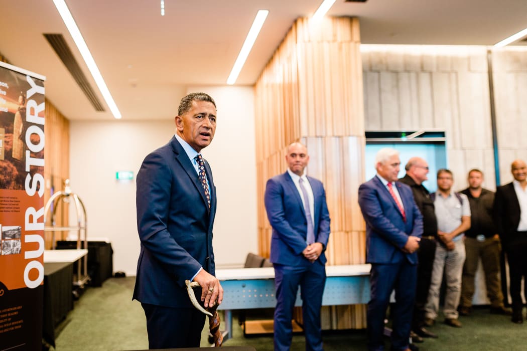 Whaimutu Dewes, chairman of Sealord, addresses Iwi gathered for the commemorative signing of Nga Tapuwae o Maui in Auckland.