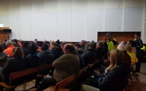 Tolaga Bay locals at a meeting to discuss recent flooding and the damage caused by the leftovers from forestry operations.