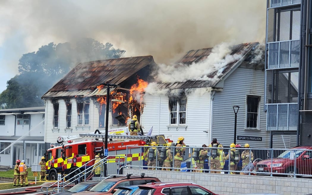 Fire at Northcote College on Auckland's North Shore on 20 February 2026.