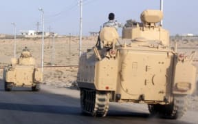 Egyptian armoured vehicles in the Sinai Peninsula.