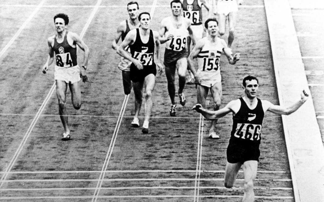 Peter Snell wins the mens 1500m to claim the gold with John Davies claiming Bronze. Tokyo Olympic games, 1964.