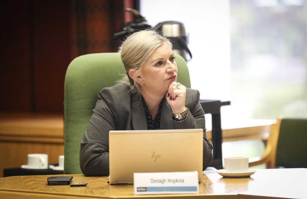 Oonagh Hopkins, in a meeting of the Rotorua Lakes Community Board, in August 2020.