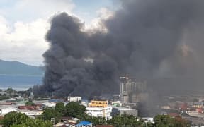 Jayapura burning after protestors torched the Papuan provincial capital and other buildings, 29 August 2019