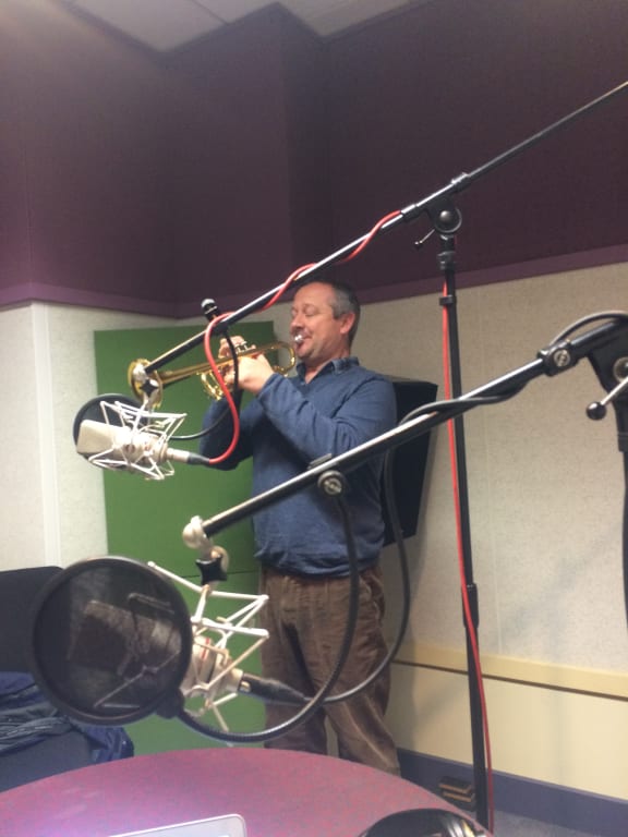 Mark Carter and trumpet in studio