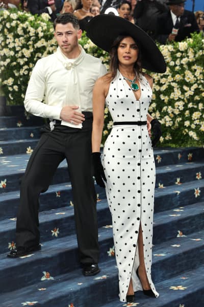 Nick Jonas and Priyanka Chopra attend the 2025 Met Gala Celebrating "Superfine: Tailoring Black Style" at Metropolitan Museum of Art on May 05, 2025 in New York City.