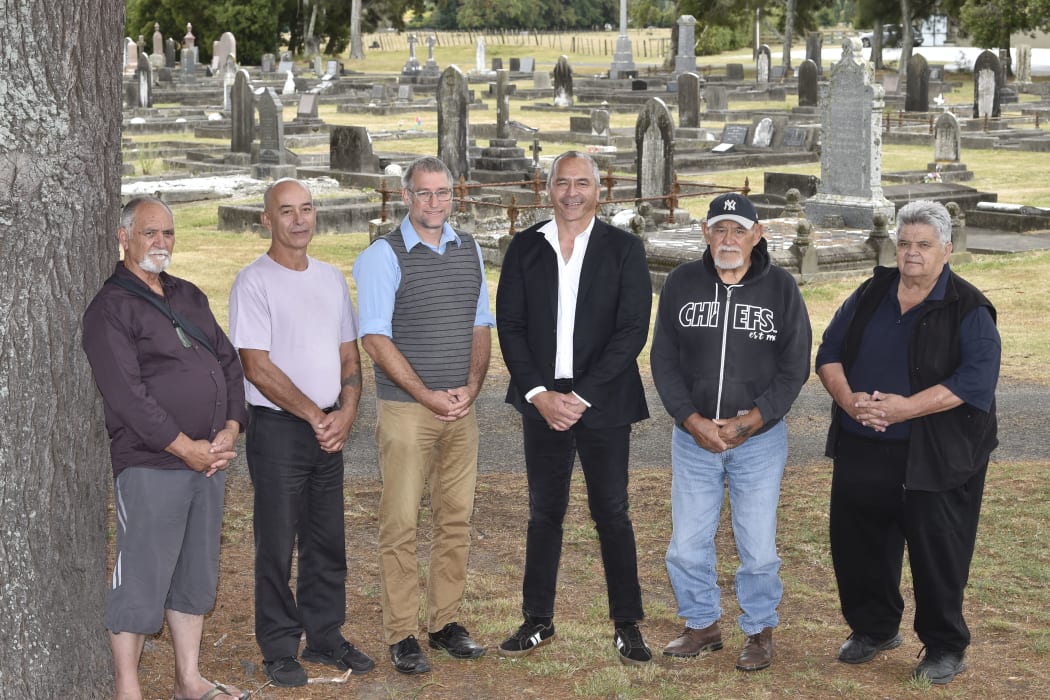 Members of the Kiwa advisory group met with council staff at Taruheru Cemetery on Friday; from left, Owen Lloyd, Samuel Lewis, council project manager Wolfgang Kanz, Ian Ruru, David Hawea and Keith Katipa.