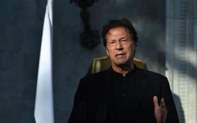 Pakistan's Prime Minister Imran Khan at a press conference at the Presidential Palace in Kabul on 19 November 2020.