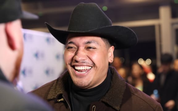Pacific musician pictures on the red carpet of the 2023 Pacific Music Awards in Manukau