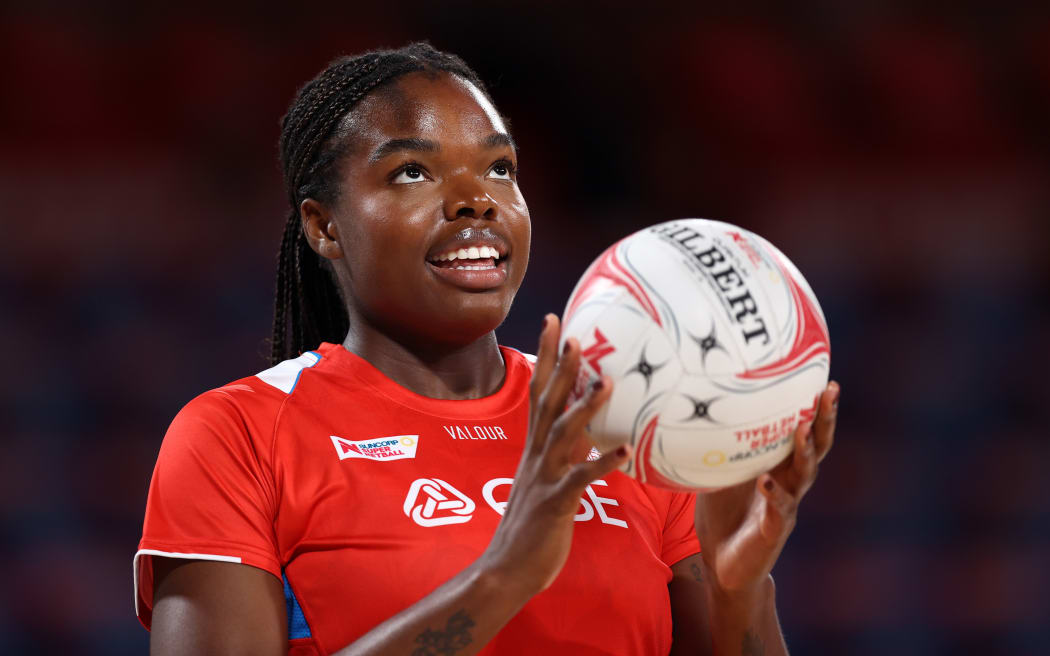 SYDNEY, AUSTRALIA - APRIL 12: Grace Nweke of the Swifts warms up ahead of the round two Super Netball match between NSW Swifts and Melbourne Mavericks at Ken Rosewall Arena on April 12, 2025 in Sydney, Australia. (Photo by Jason McCawley/Getty Images)