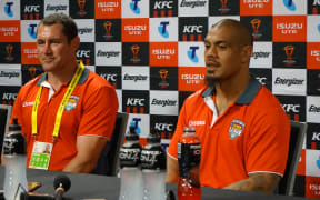 Coach Kristian Woolf, left, and Mate Ma'a Tonga captain Sika Manu.