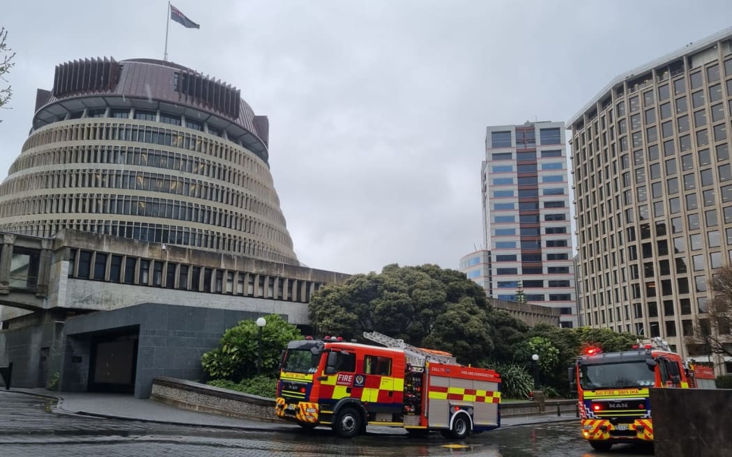 Emergency Services arrive at Parliament after a suspicious parcel was sent to the Beehive.