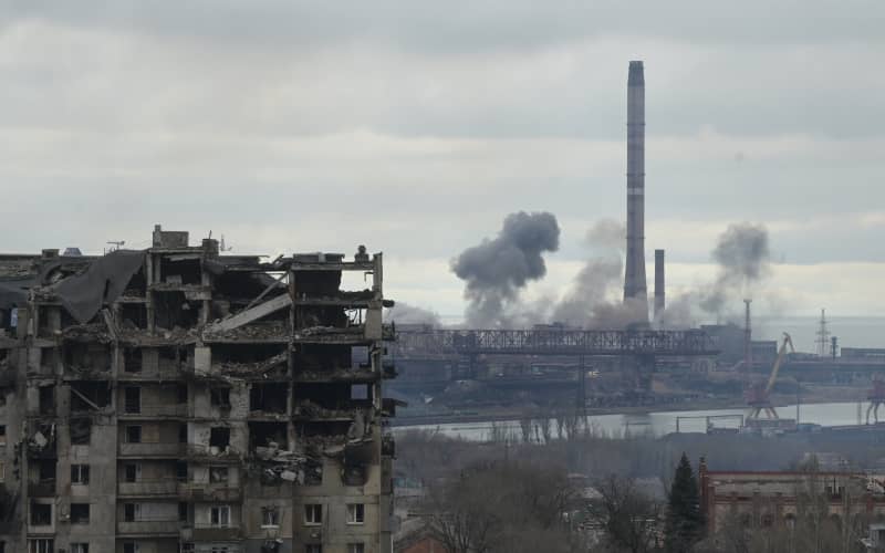 Smoke rises over the Azovstal iron and steel works company in Mariupol, Donetsk People’s Republic.