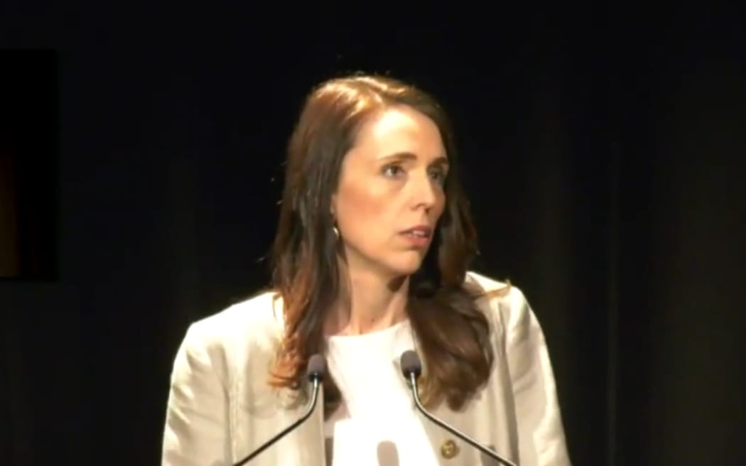 Prime Minister Jacinda Ardern delivering her leader's speech at the Labour Party Congress in Wellington.