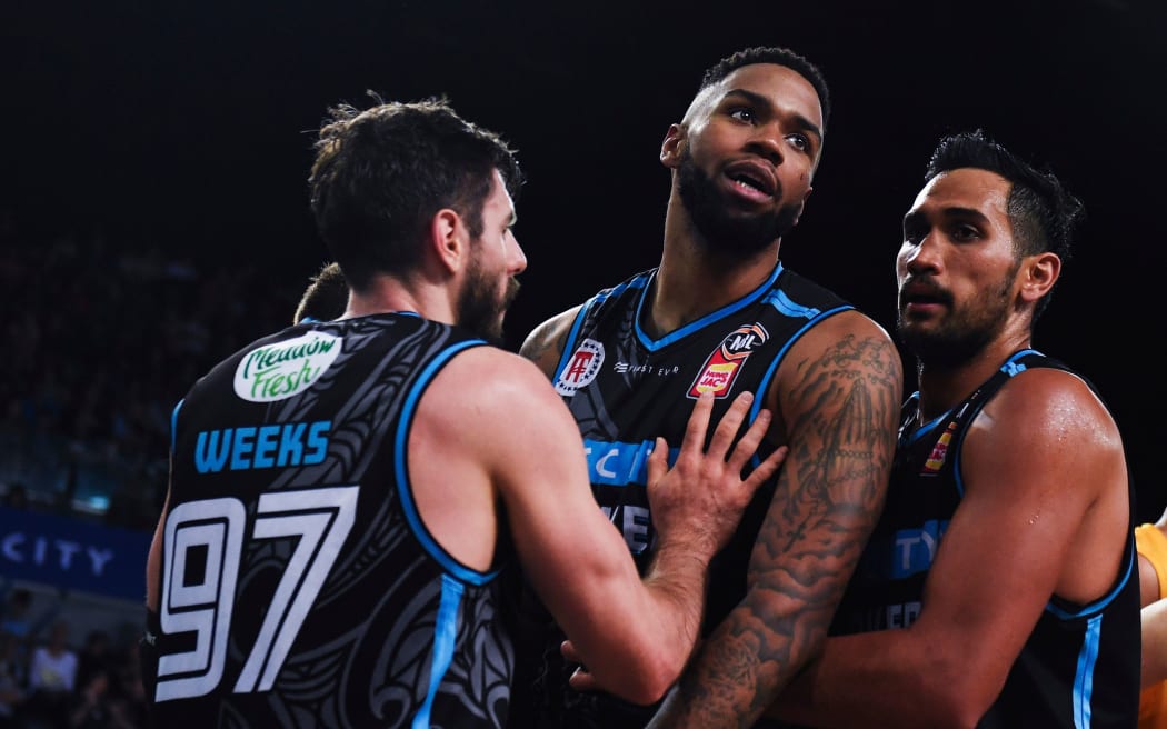 Breakers Jarrad Weeks, Shawn Long and Tai Wesley.