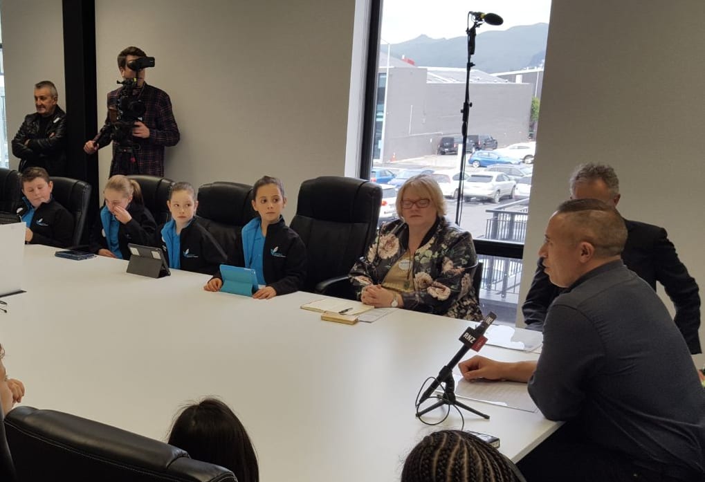 Students take over Regenerate Christchurch's boardroom.