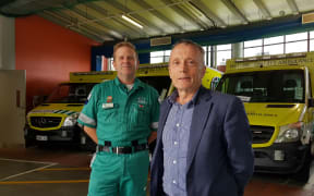 Paul Fake from Wellington Free Ambulance's executive team and Capital & Coast DHB's mental health spokesperson Nigel Fairley at the launch.