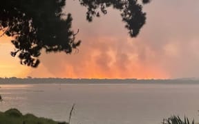 Northland Kaimaumau fire as seen from Reef Lodge Motel in Rangiputa