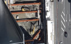 Steel props in the foundations of the country’s largest residential skyscraper, the Seascape in Auckland.