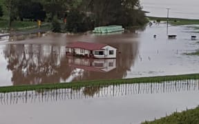 Bruce Fowl's farm near Whakatane, under floodwaters.