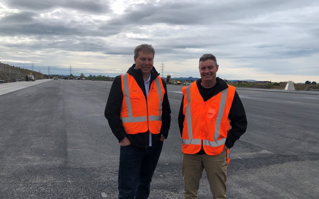 Chris Joblin and Dave Christie standing at the Ruakura Superhub construction site