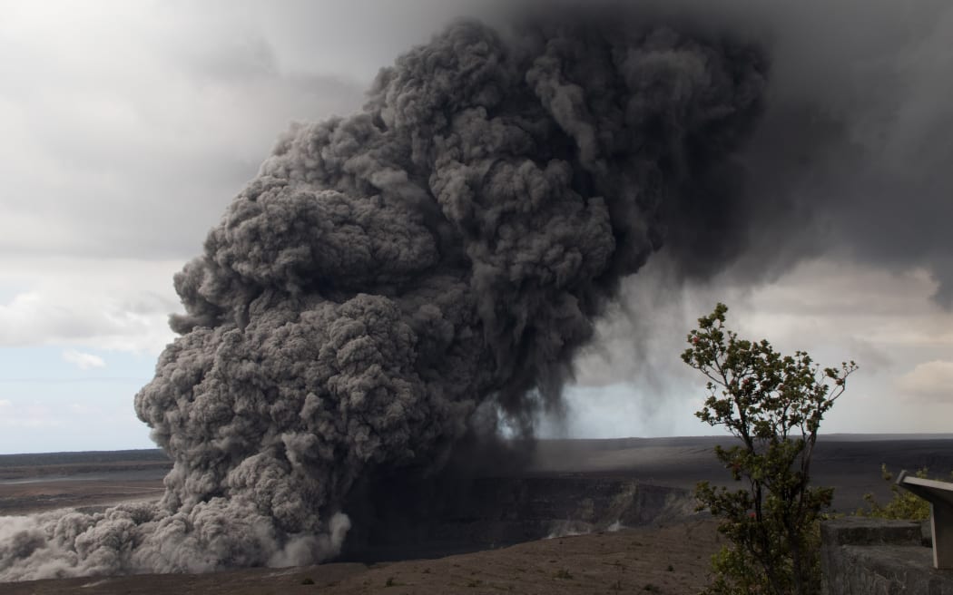 Ash plume rises  following a massive volcano eruption on Kilauea volcano in Hawaii, United States on May 17, 2018. Lava is spewing more than 60 metres into the air and spread around 36,000 square metres.