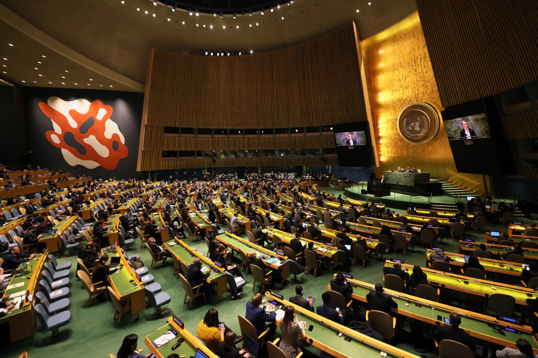 Members of the UN Security Council listen to Sergiy Kyslytsya, Permanent Representative of Ukraine to the United Nations during a special session of the General Assembly in February.