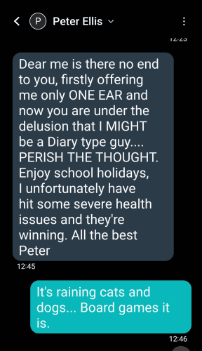 A text from Peter Ellis to Alexander Behse