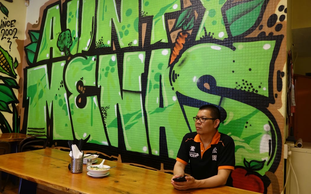 David Chai at his vegan restaurant Aunty Mena's in central Wellington.