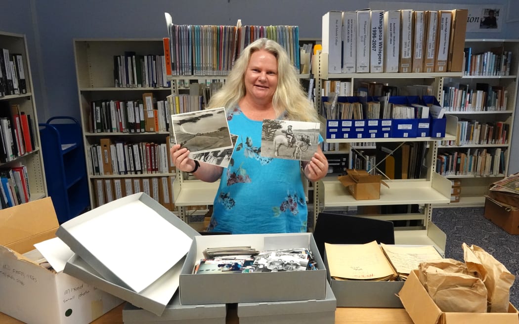 Far North Libraries local history specialist Fiona Jenkins with part of the Fairfax archive which has ended up at Kerikeri's Procter Library.