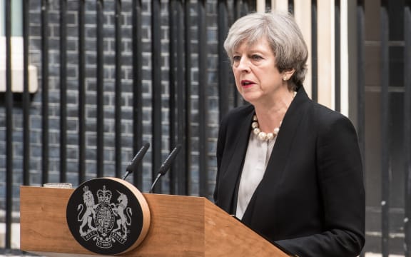 British Prime Minister Theresa May, delivers a statement outside number 10 Downing Street in London.