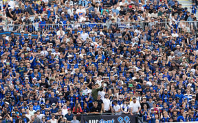 Auckland FC supporters during the A-League football match between Auckland FC v Wellington Phoenix held at Go Media Stadium - Auckland.