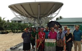 The USP's Tuvalu campus new satellite was commissioned last week by NZ's Minister for Pacific Peoples Aupito William Sio pictured with Fijian Foreign Minister Inia Seruiratu, Dr Giulio Paunga of the regional campuses and estates and infrastructure and campus director Rosiana Lagi and her staff.