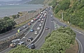 Traffic from Lower Hutt Southbound to Wellington on State Highway Two. Photo taken at 8.34am 24 Jan 2019.